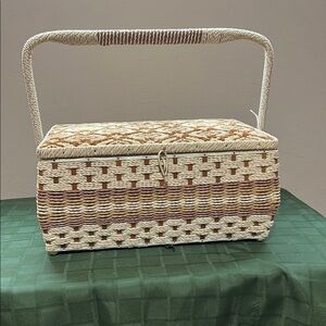 Vintage Eatons Woven Wicker Sewing Basket with Lid